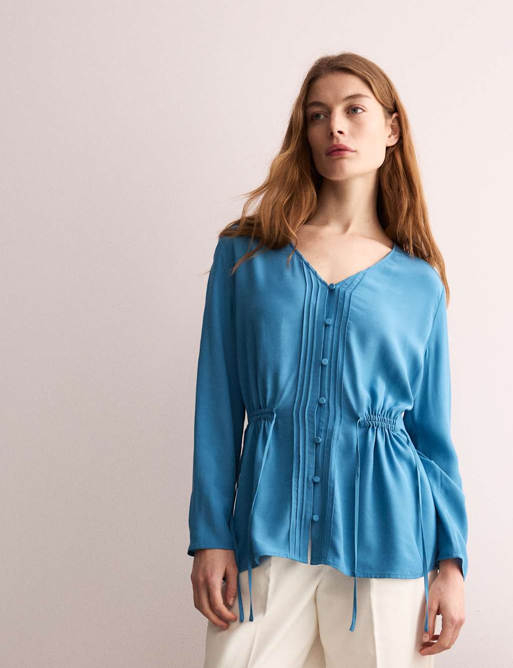 V-Neck Pintuck Top