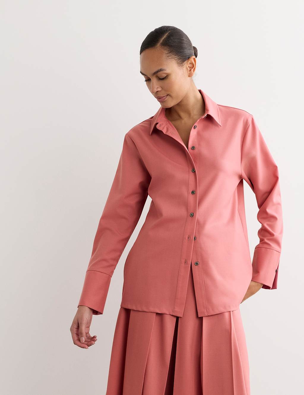Jaeger Wool Rich Shirt - 8 - Pink - By M&S