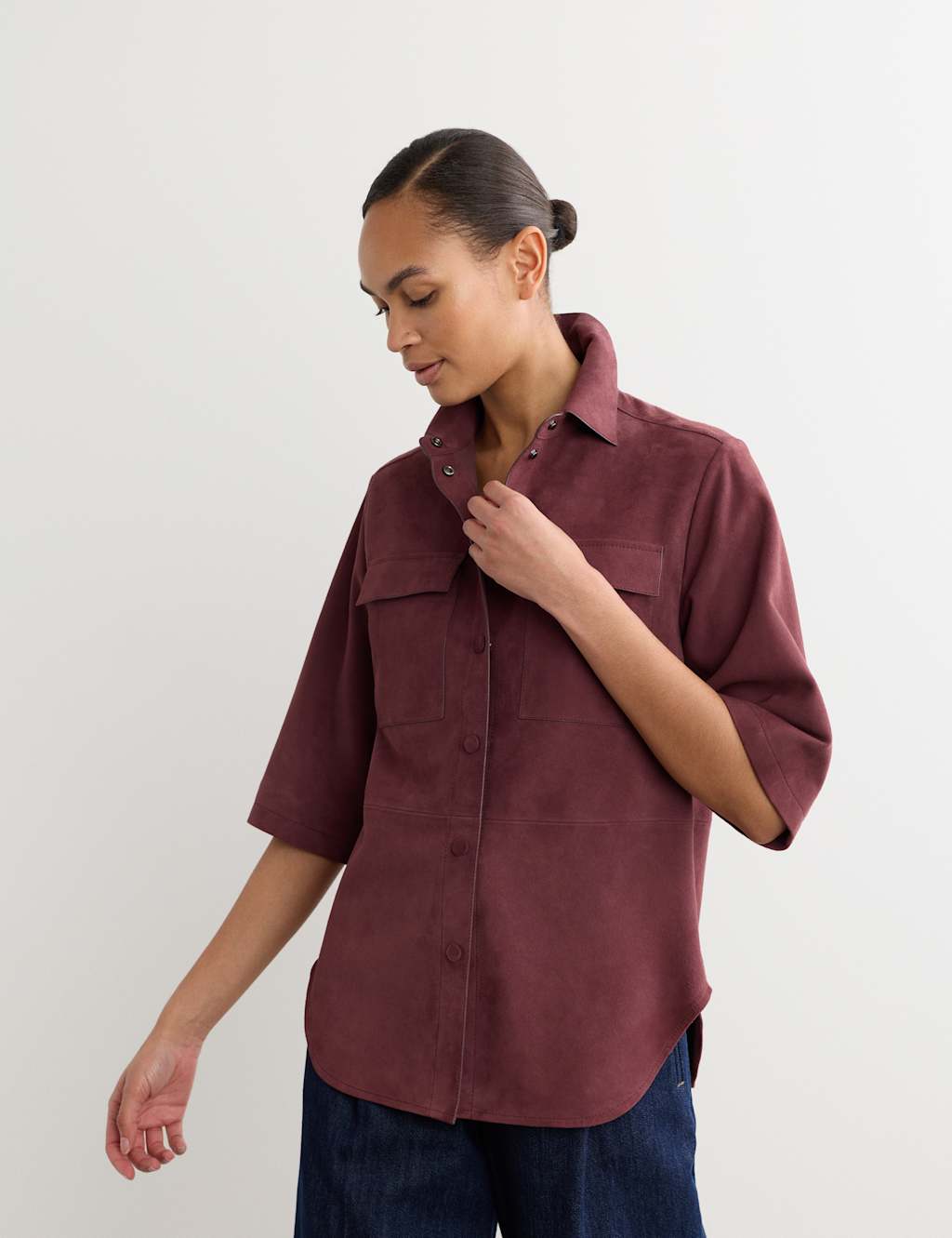 Jaeger Women's Suede Shirt - 8 - Burgundy - By M&S