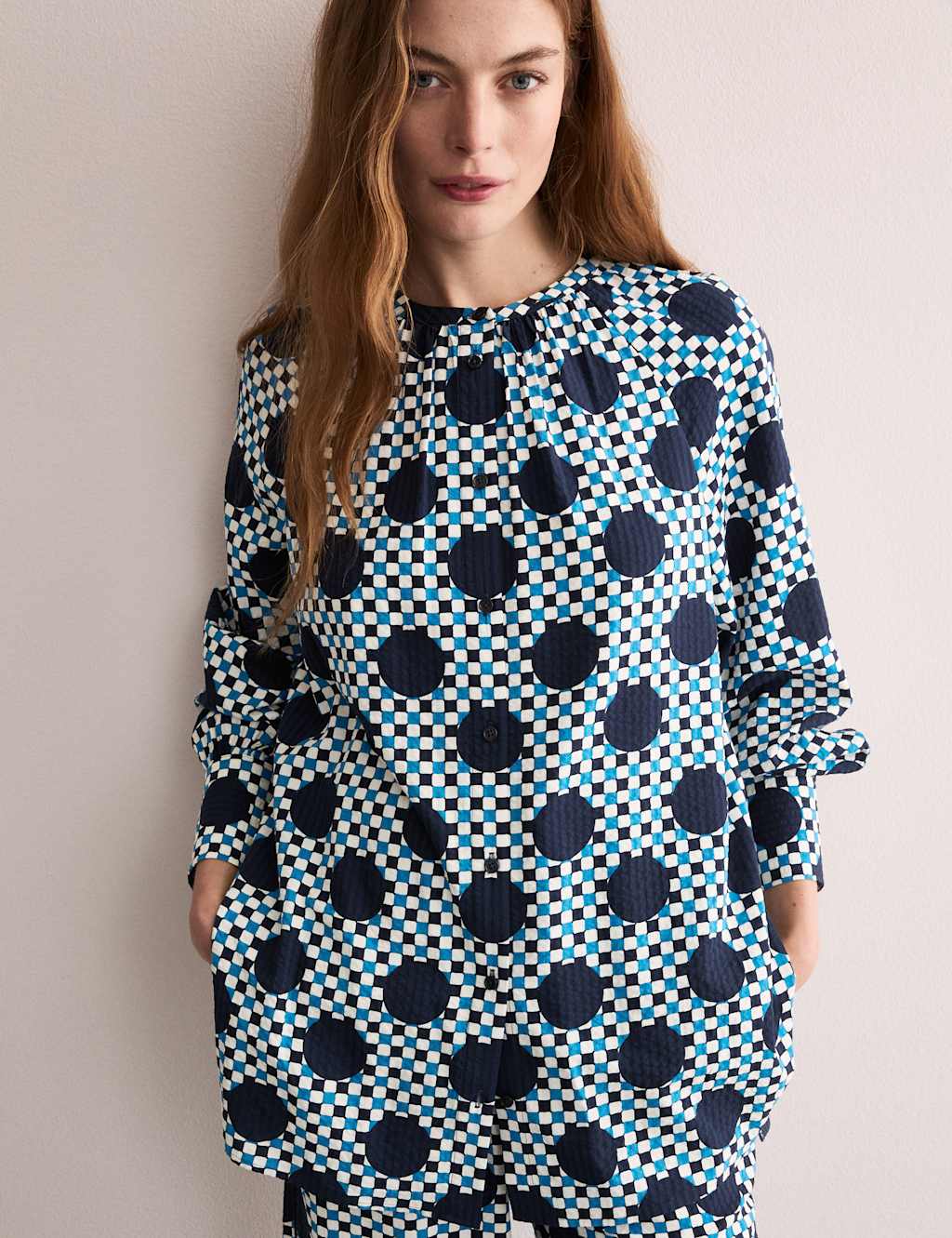 Cotton Blend Gingham Spot Top