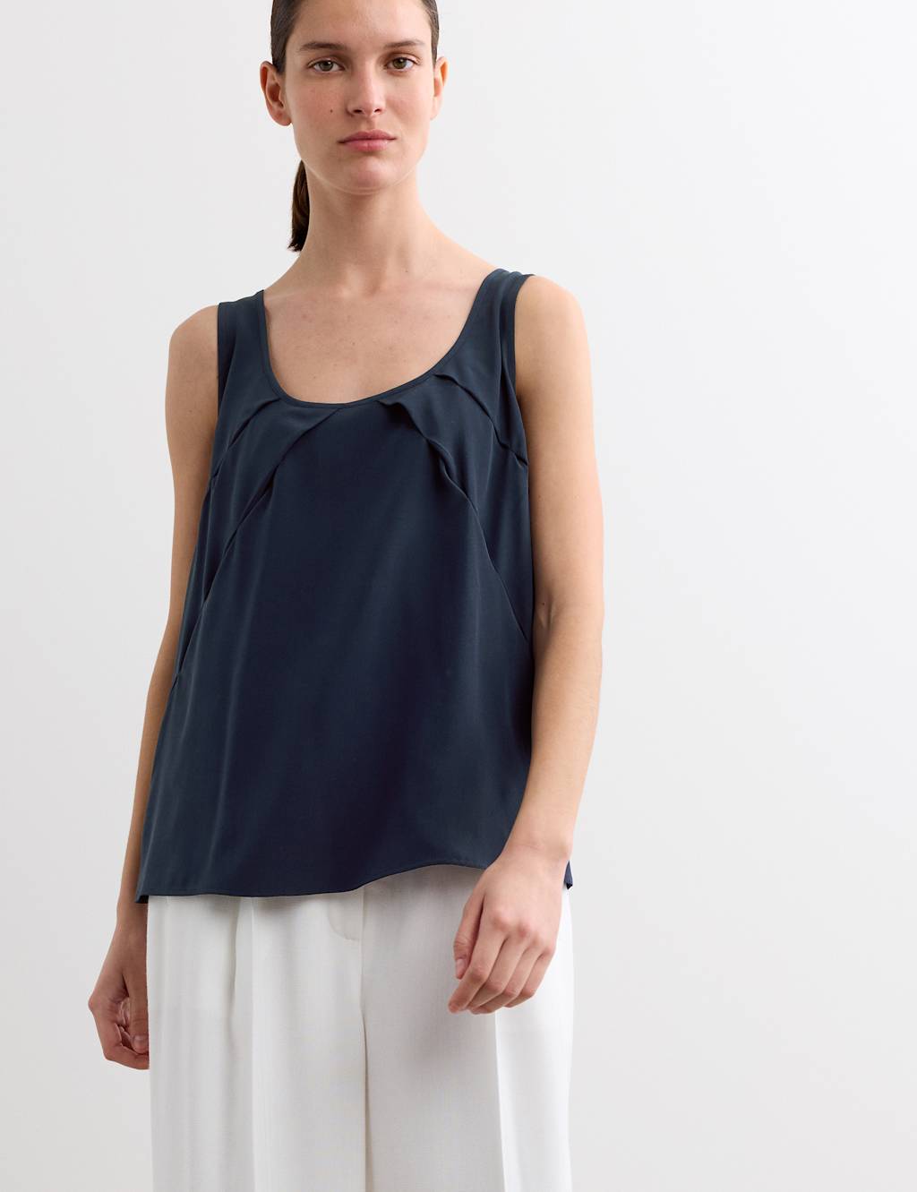 Jaeger Women's Pure Silk Sculpted Detail Shell Top - 8 - Navy - By M&S