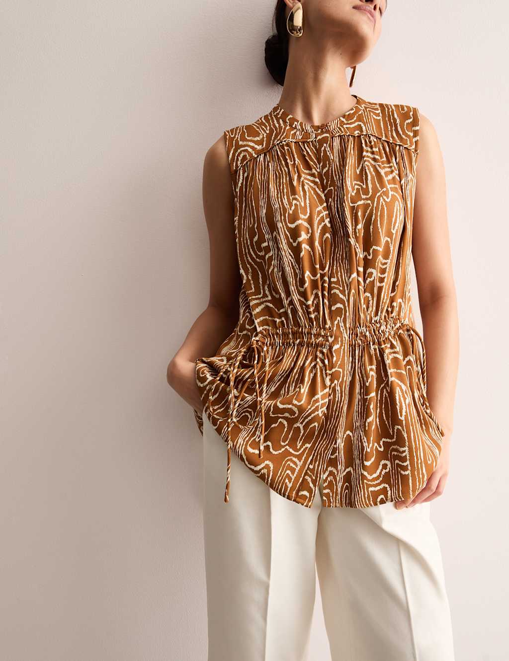 Printed Tie Detail Top