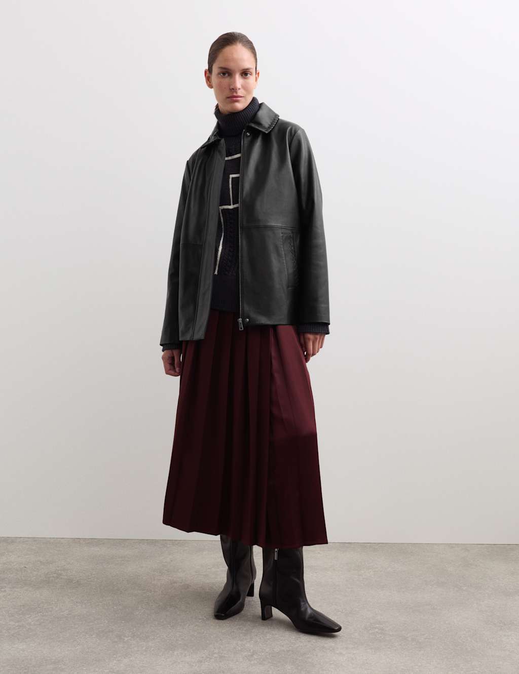 JAEGER Leather Stitch Detail Collared Jacket Black