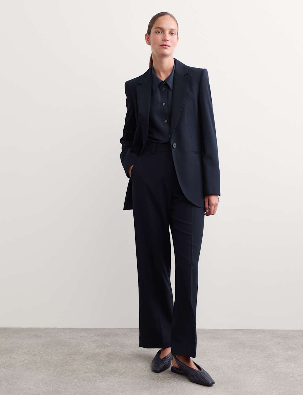 Jaeger Women's Pure Wool Single Breasted Blazer - 6 - Navy - By M&S