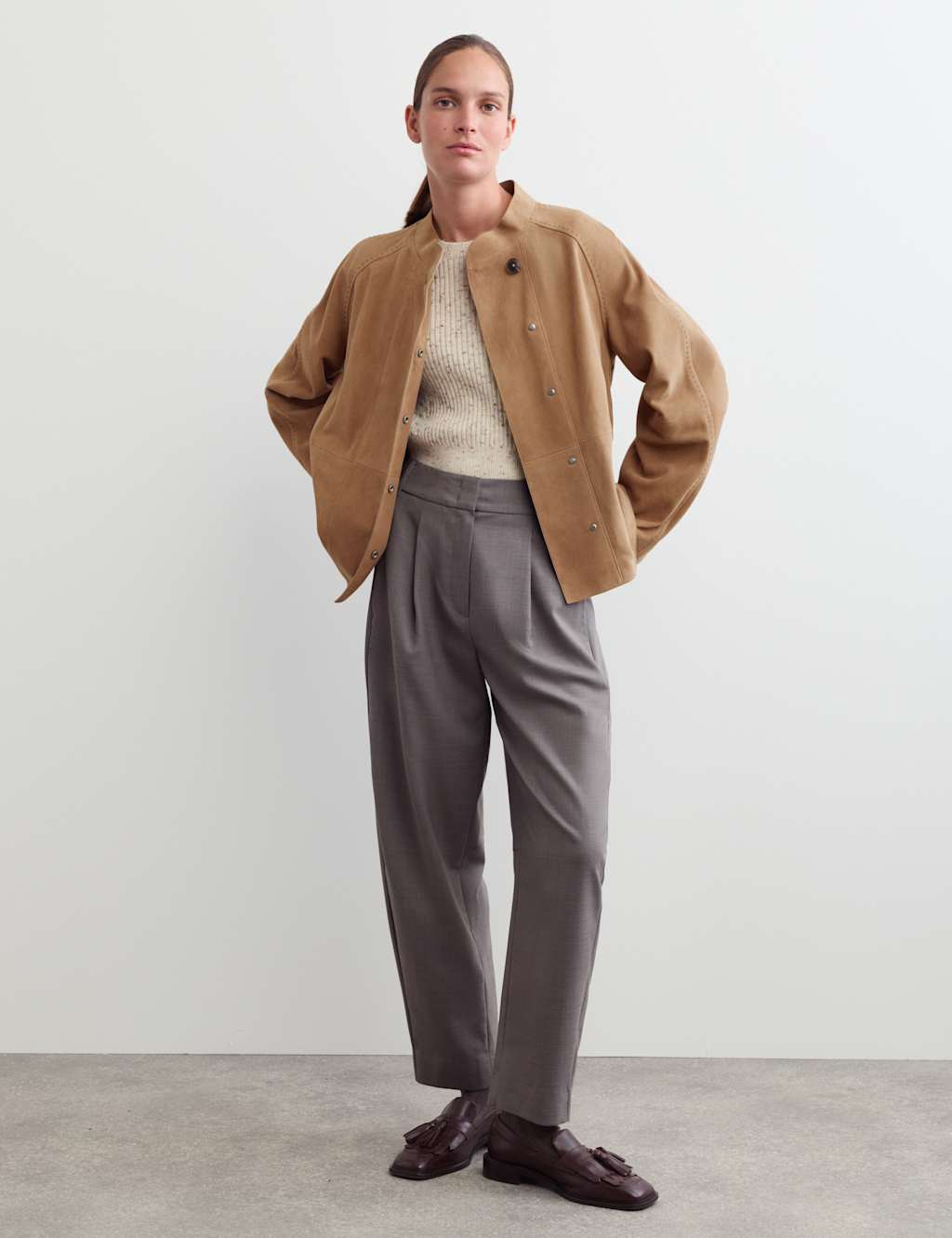 Jaeger Women's Suede Sculpted Short Jacket - 20 - Camel - By M&S