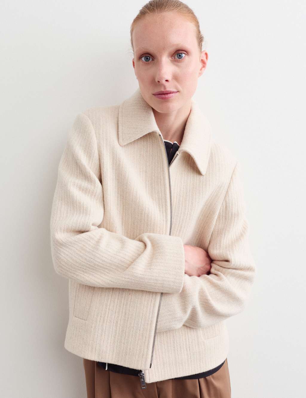 Jaeger Women's Italian Wool Rich Trucker Jacket - 10 - Ivory - By M&S