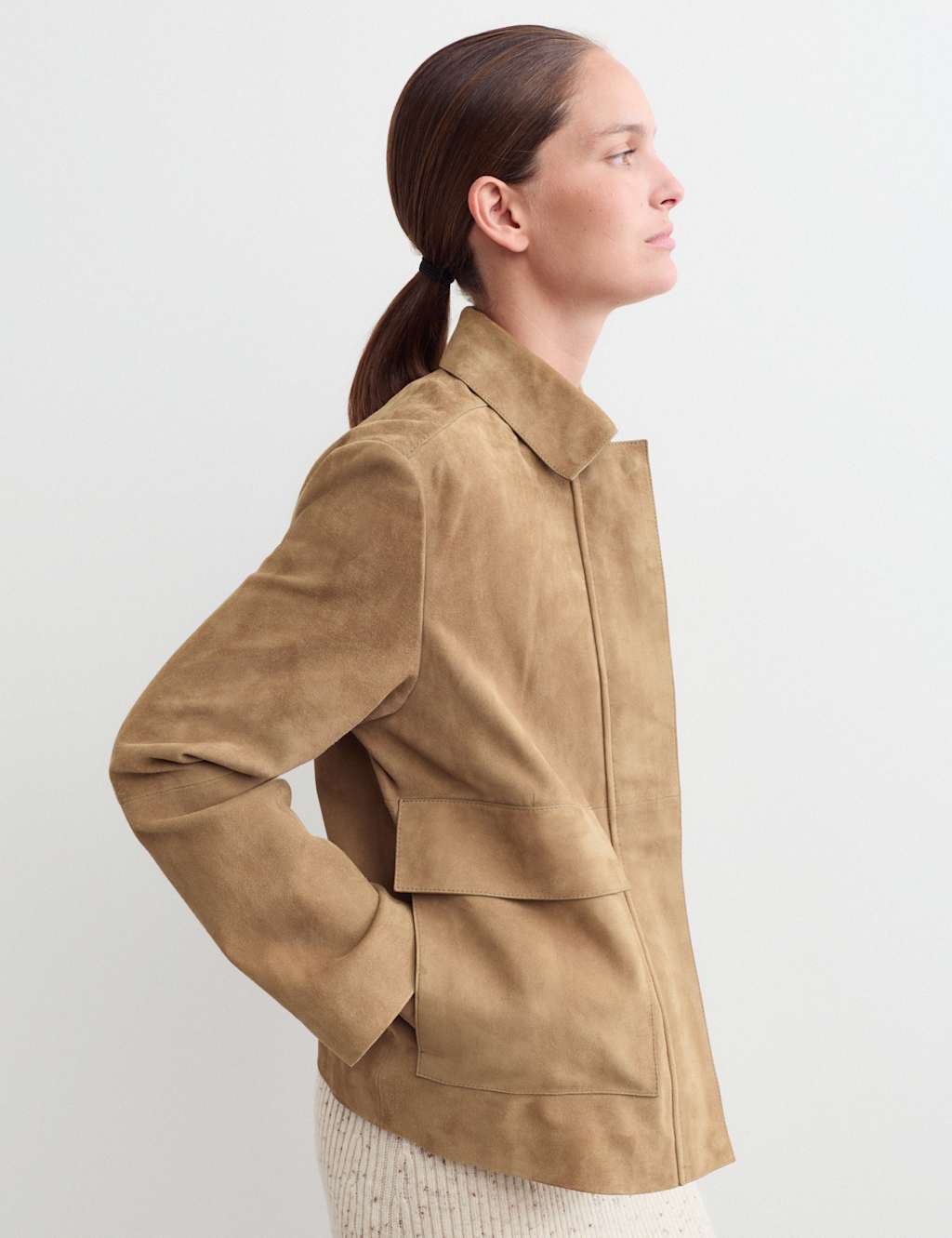 Jaeger Women's Suede Trucker Short Jacket - 6 - Camel - By M&S