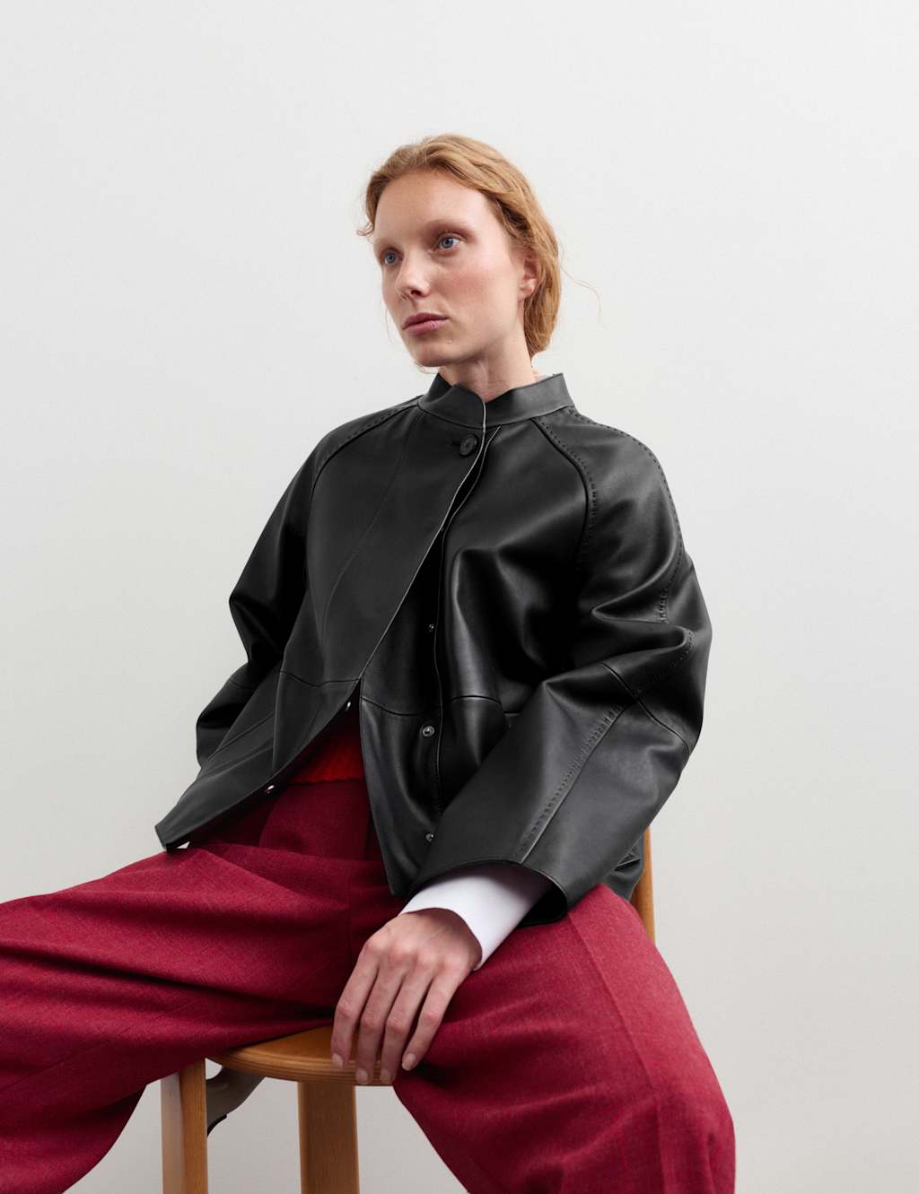 Jaeger Women's Pure Leather Collarless Short Jacket - 6 - Black - By M&S