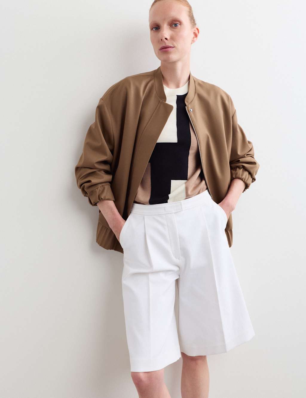 Jaeger Women's Wool Rich Relaxed Bomber Jacket - 20 - Camel - By M&S