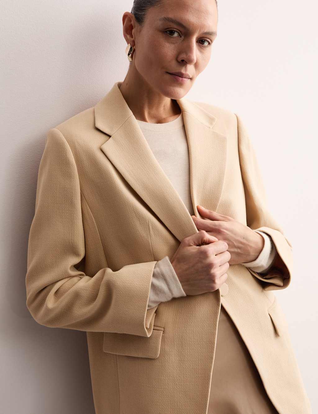 Pure Wool Crepe Single Breasted Blazer