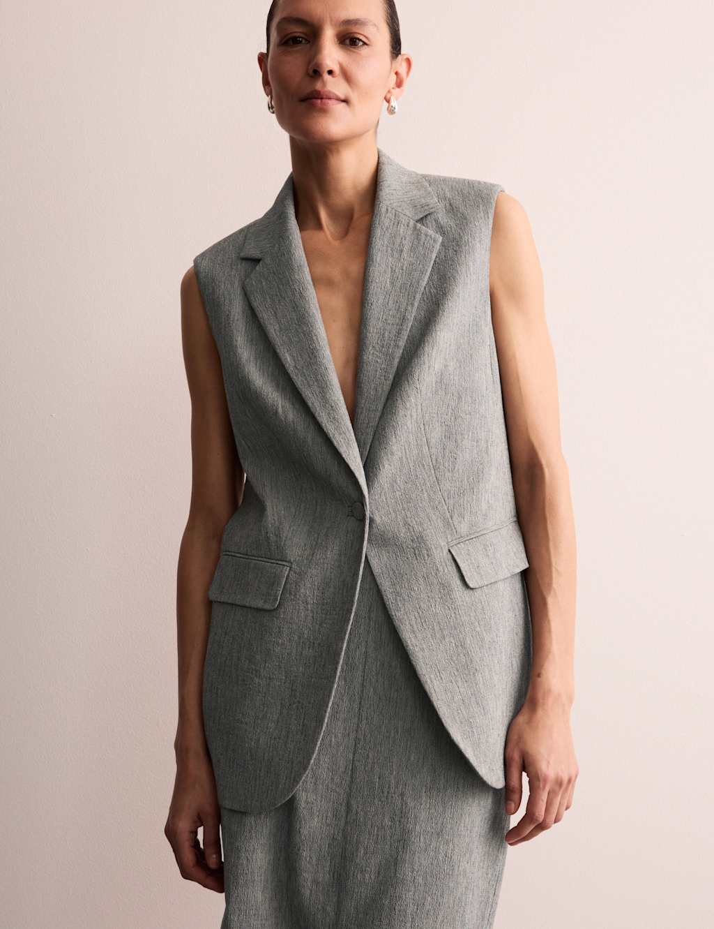Cotton Rich Sleeveless Longline Blazer