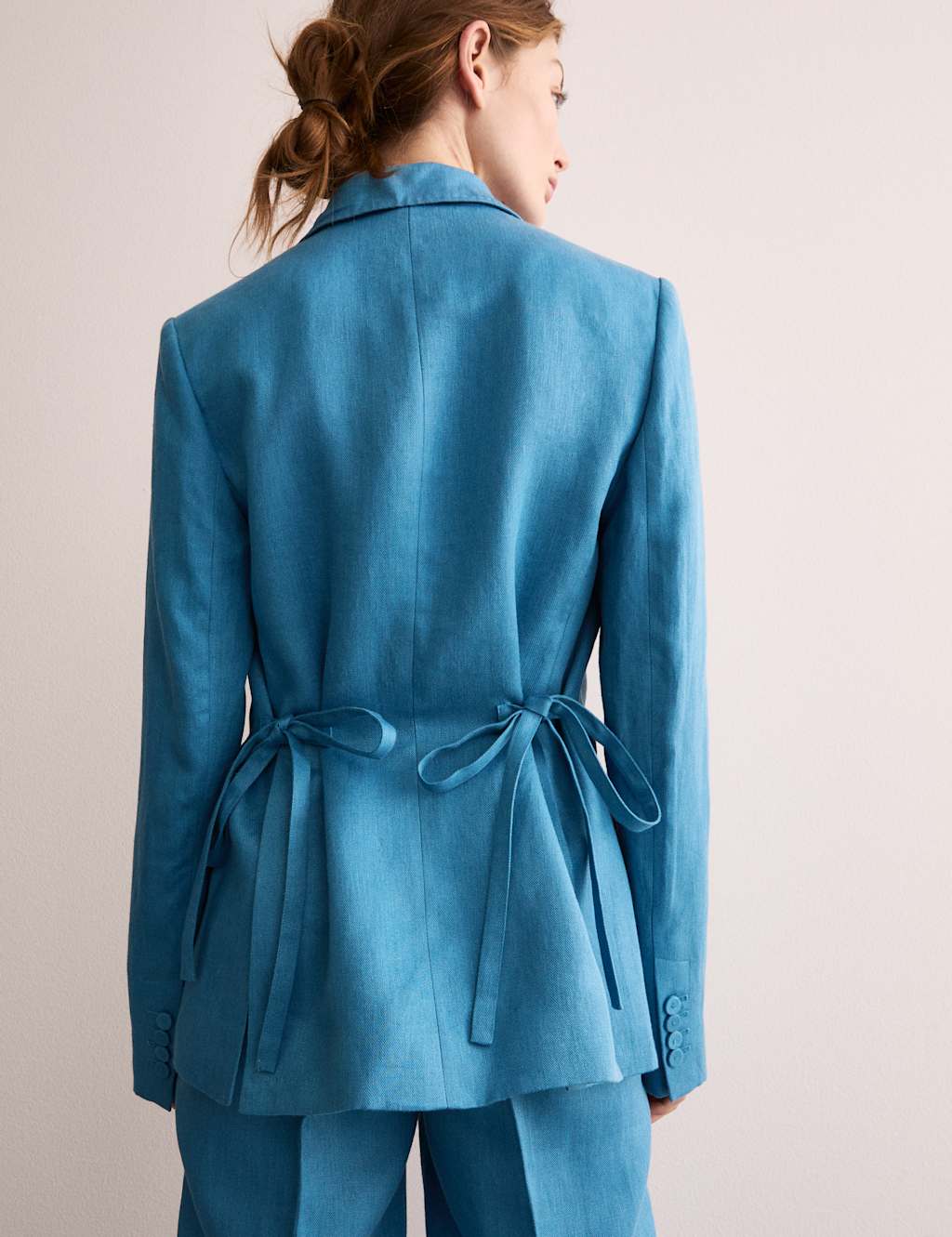 Pure Linen Straight Back Tie Detail Blazer