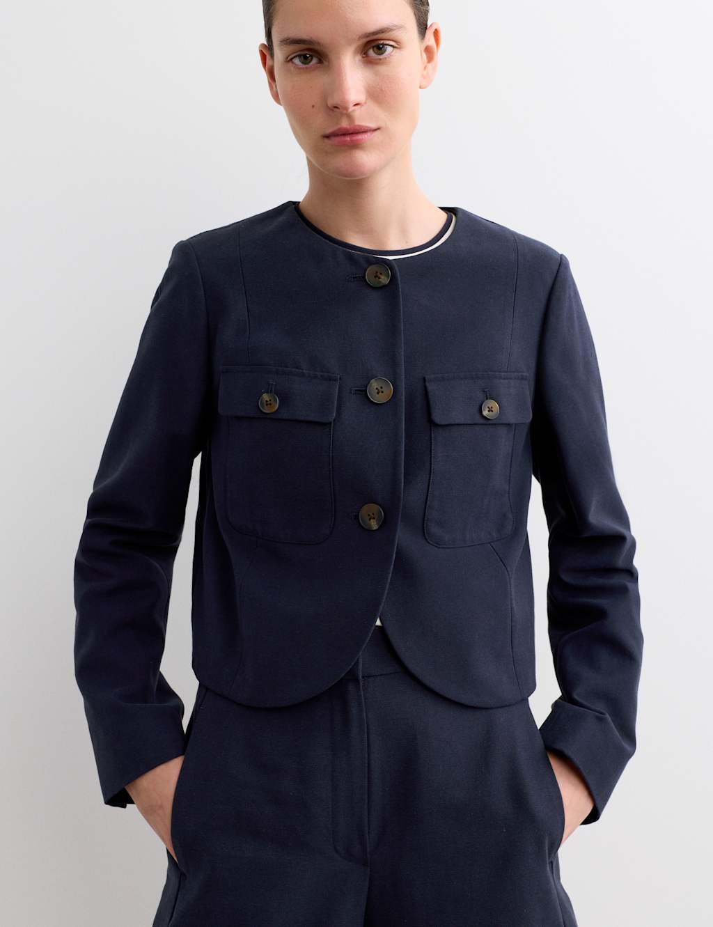 Jaeger Women's Cropped Shacket - 18 - Navy - By M&S