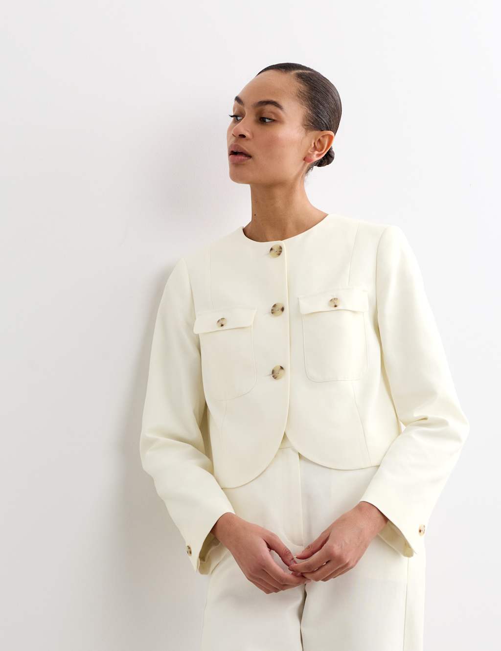 Jaeger Women's Cropped Shacket - 16 - Ivory - By M&S