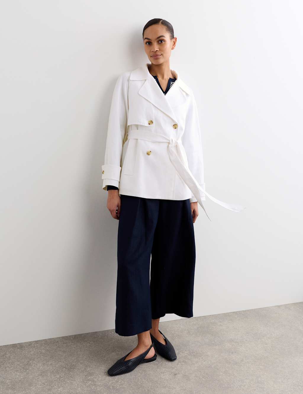 Jaeger Women's Pure Linen Short Trench Style Coat - 8 - Ivory - By M&S