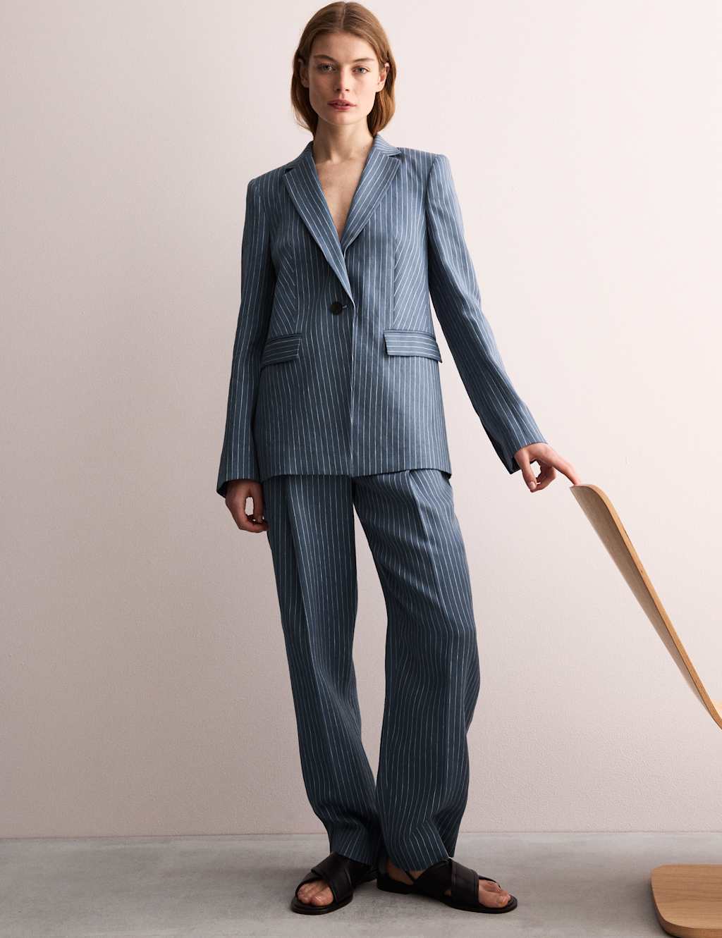Pure Linen Straight Pinstripe Blazer