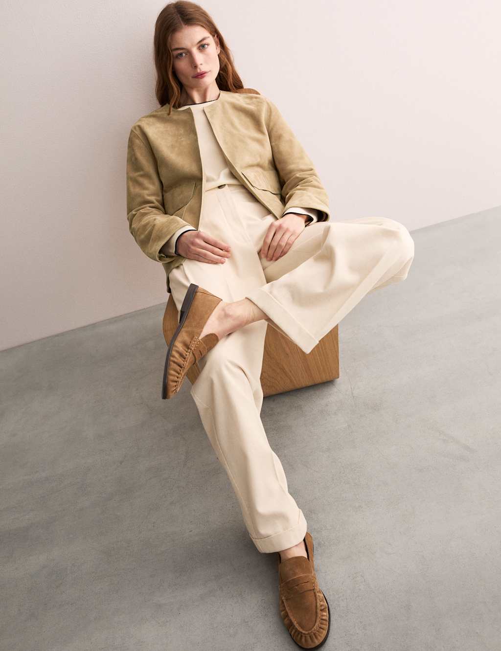 Suede Collarless Jacket