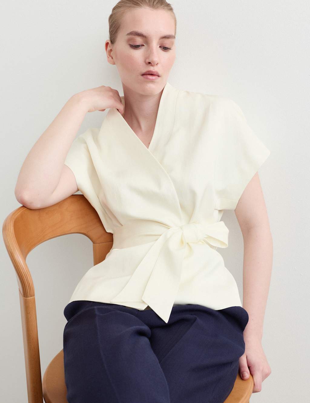Jaeger Women's Wrap Jacket with Linen - 16 - Ivory - By M&S