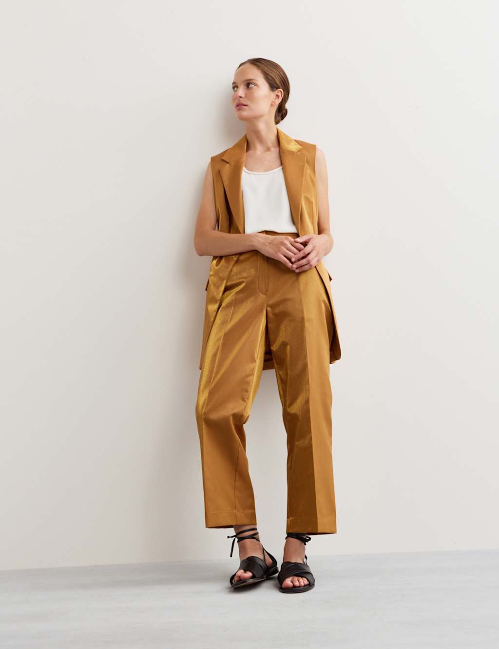 JAEGER Cotton Rich Shimmer Longline Waistcoat Ginger