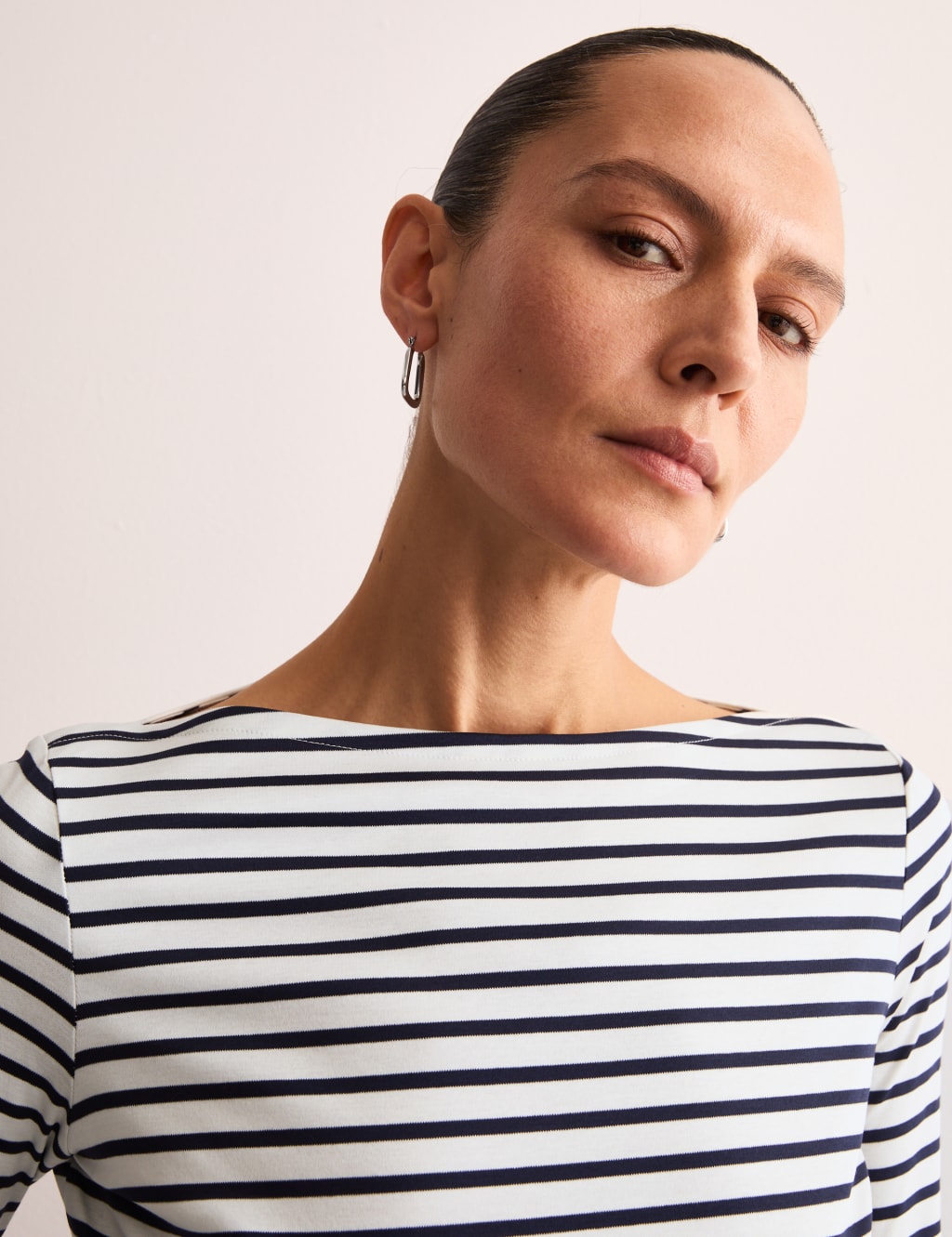 Pure Mercerised Cotton Striped Boat Neck Top