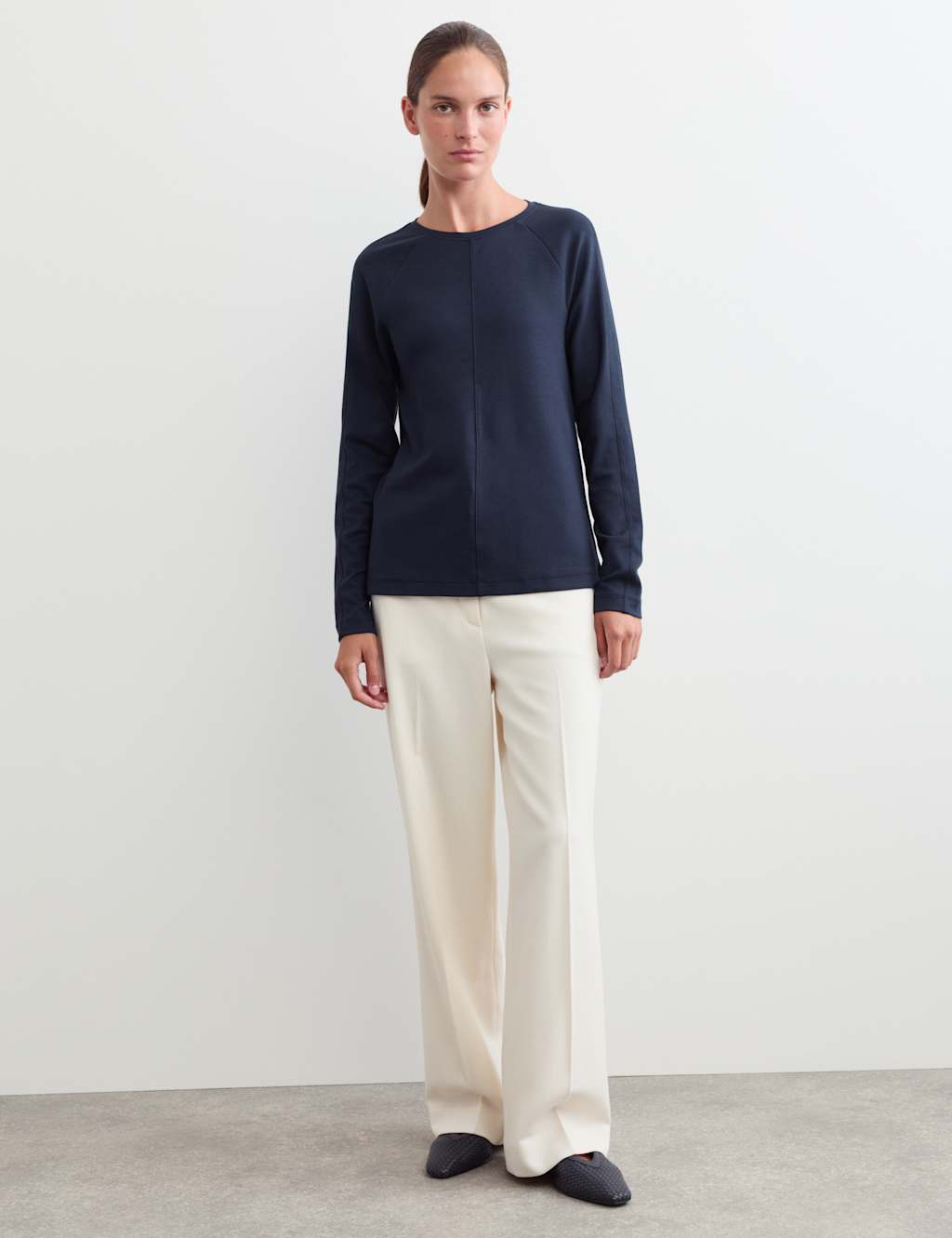 Jaeger Women's Seam Detail Long Sleeve Top - 18 - Navy - By M&S