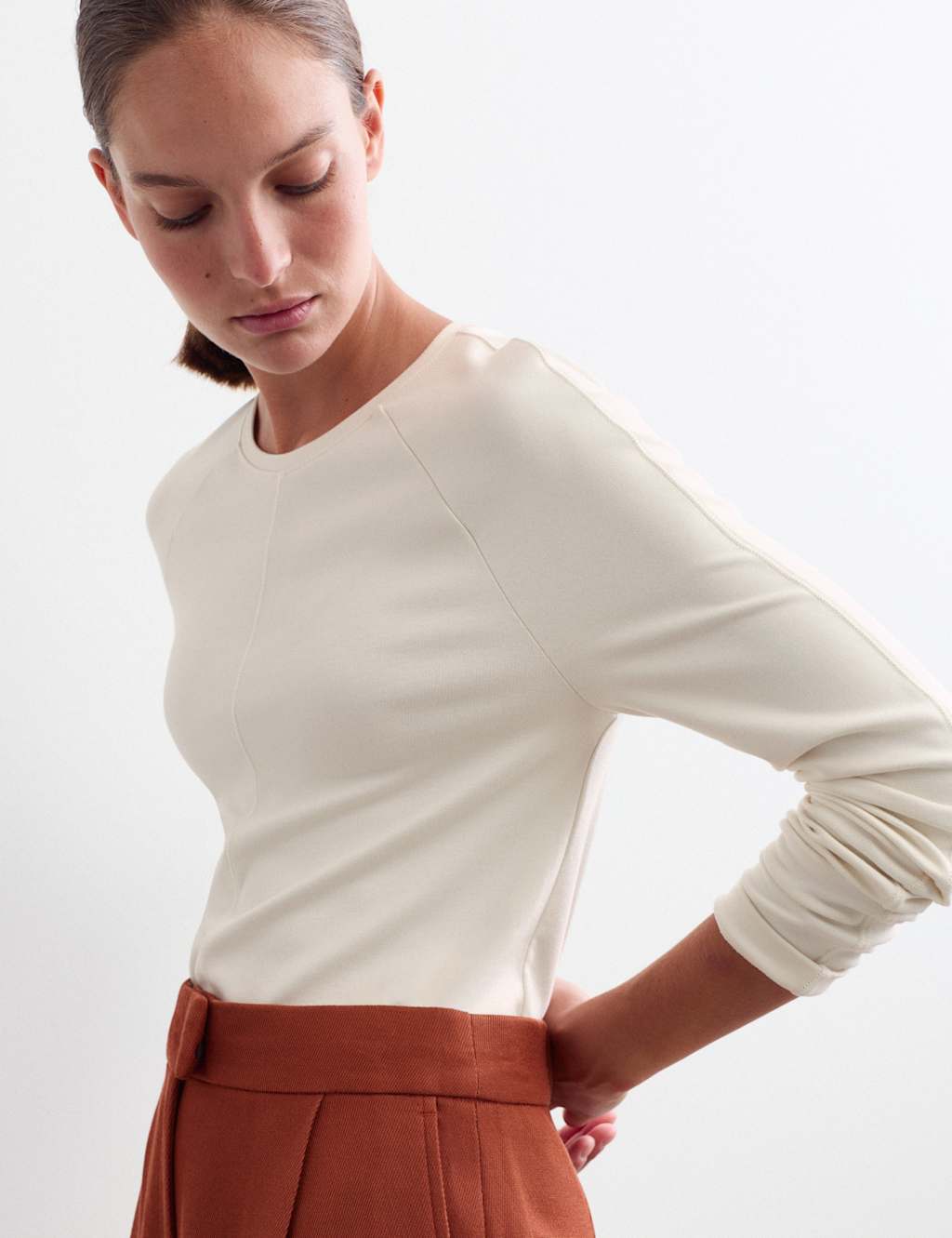 Jaeger Women's Seam Detail Long Sleeve Top - 18 - Ivory - By M&S