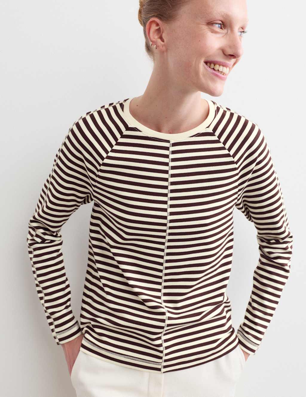 Jaeger Women's Striped Seam Detail Top - 18 - Chocolate Mix - By M&S
