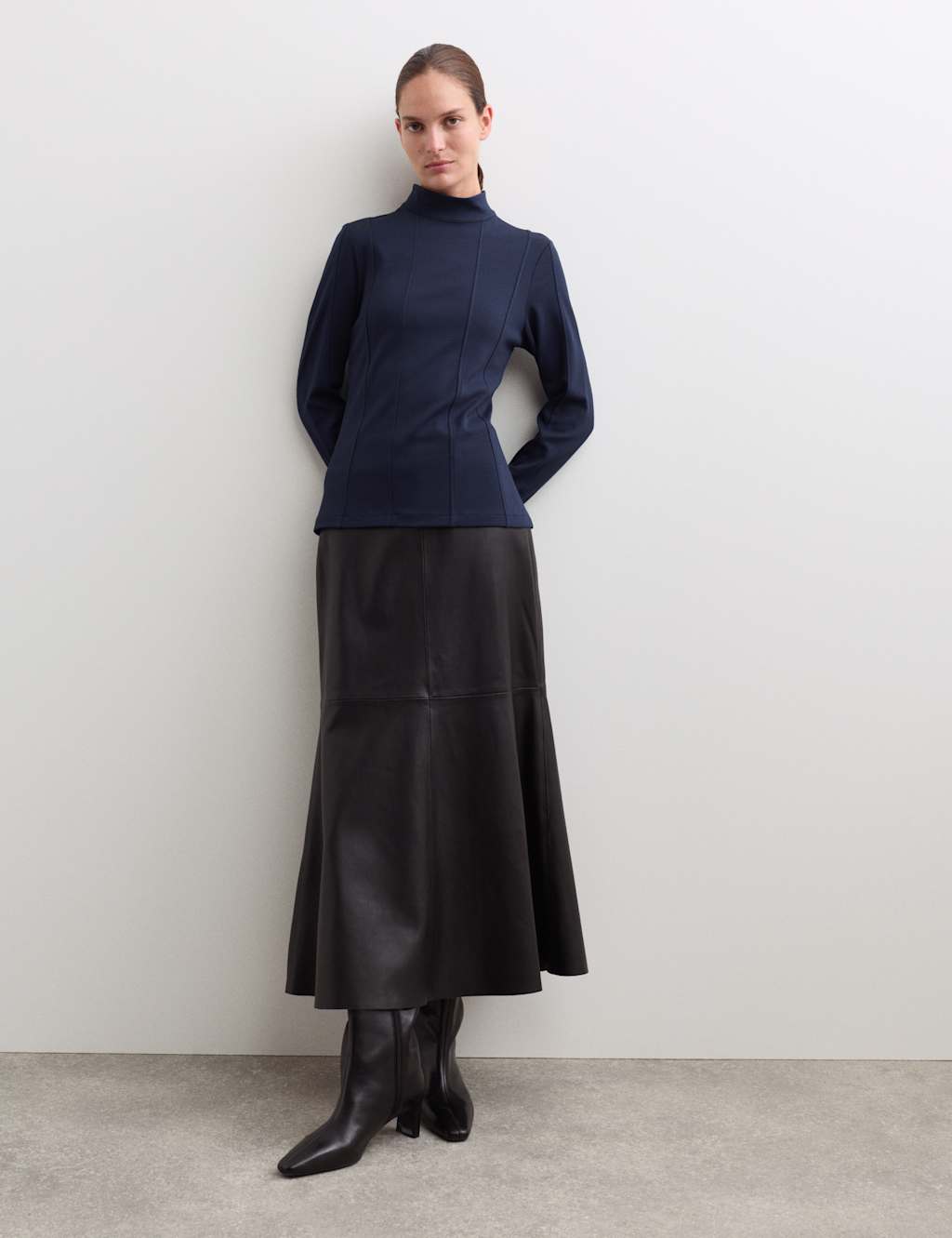 JAEGER Cotton Blend Jersey Top Navy