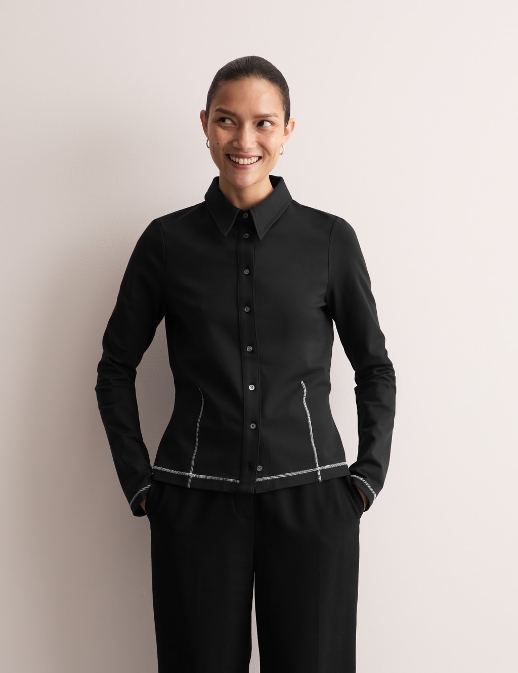 Jersey Collared Stitch Detail Shirt