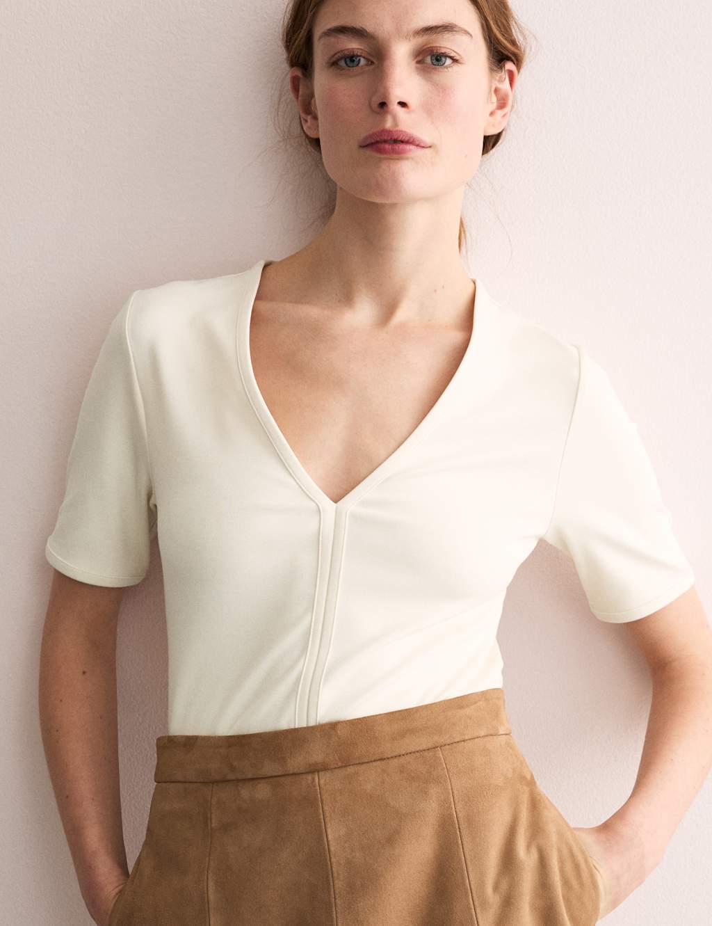 Cotton Modal Blend Jersey V-Neck Top
