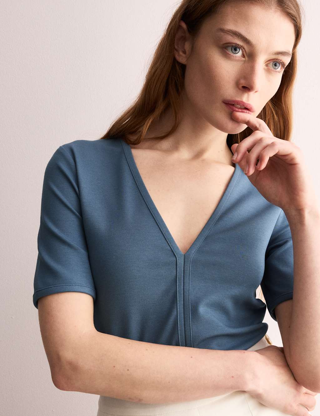 Cotton Modal Blend Jersey V-Neck Top