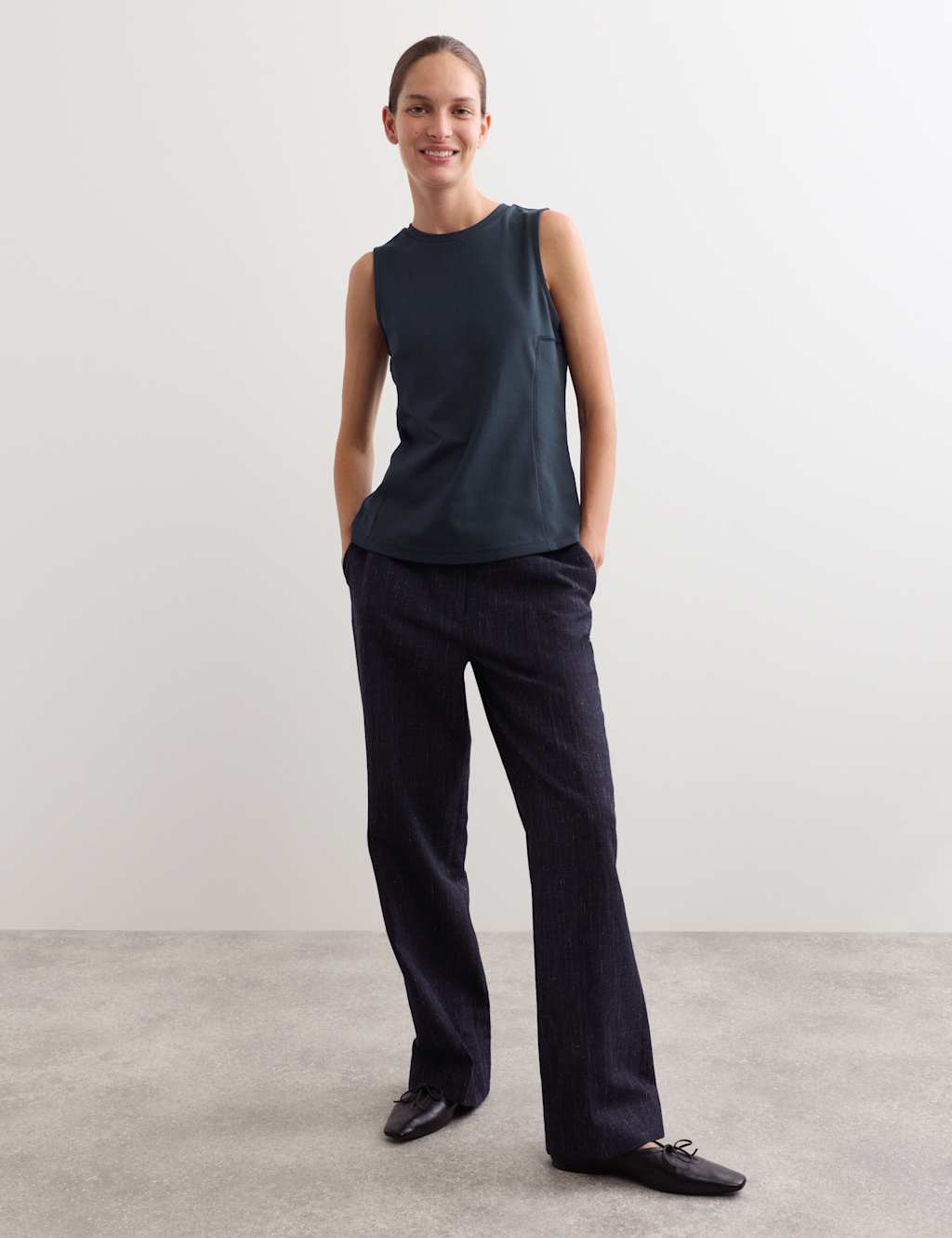 JAEGER Cotton Modal Blend Shell Top with Stretch Navy