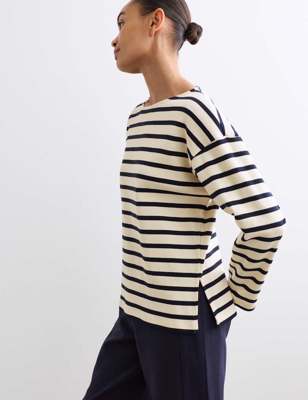 Jaeger Women's Pure Cotton Slash Neck Relaxed Top - 16 - Ivory Mix - By M&S
