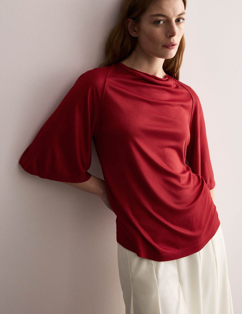 JAEGER Jersey Draped Top Claret
