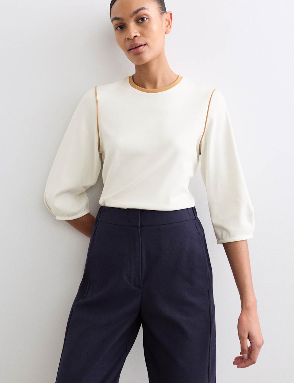 Jaeger Women's Cotton Modal Blend Top - 10 - Ivory Mix - By M&S