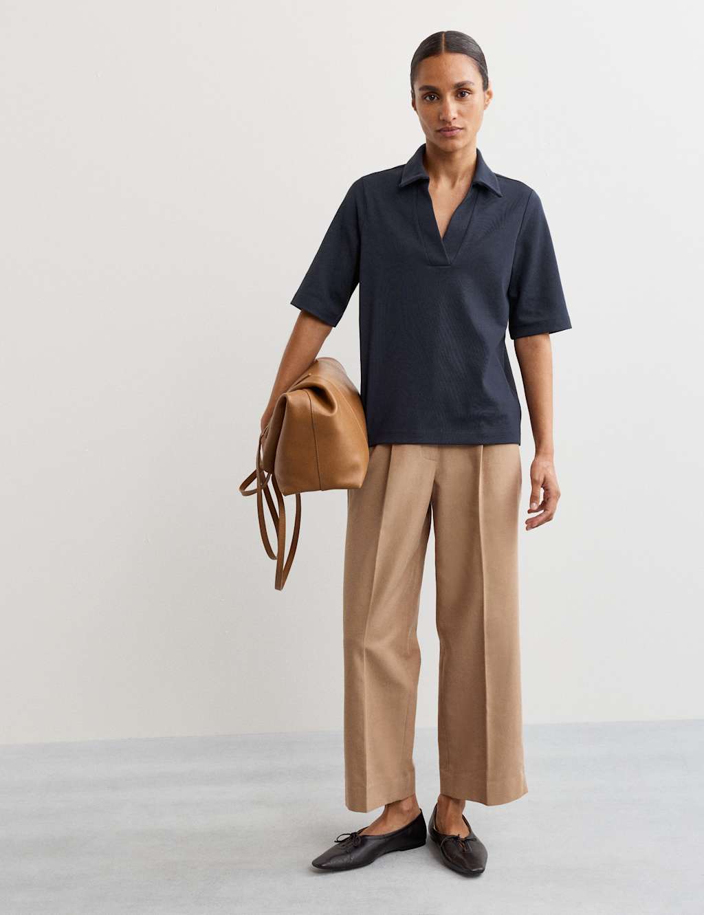 JAEGER Cotton Modal Blend V-Neck T-Shirt Navy