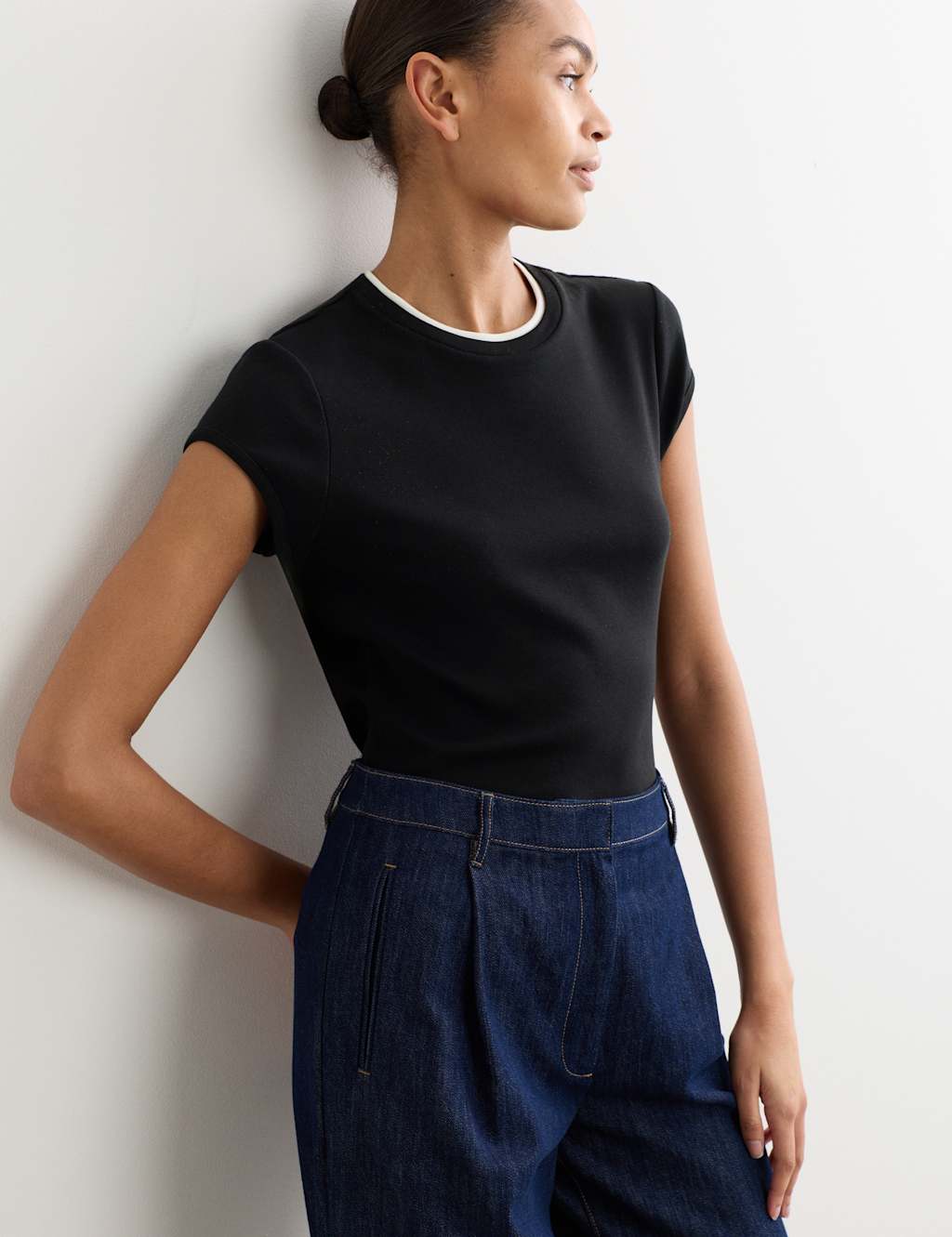Jaeger Women's Pure Cotton Jersey T-Shirt - 12 - Black Mix - By M&S