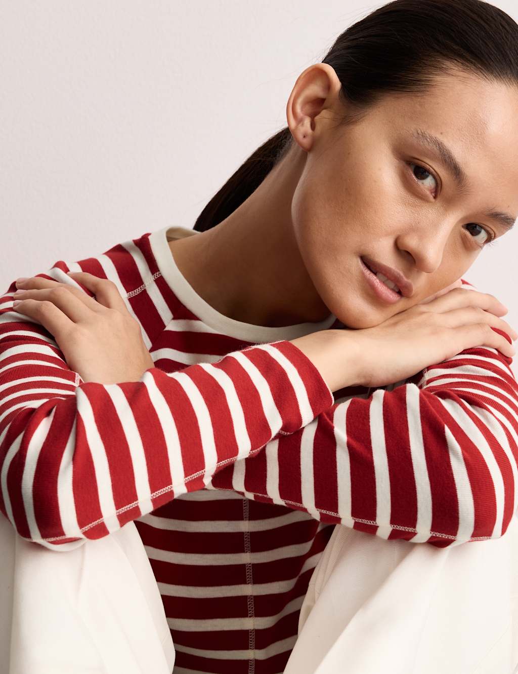 JAEGER Pure Cotton Striped Top Red Mix