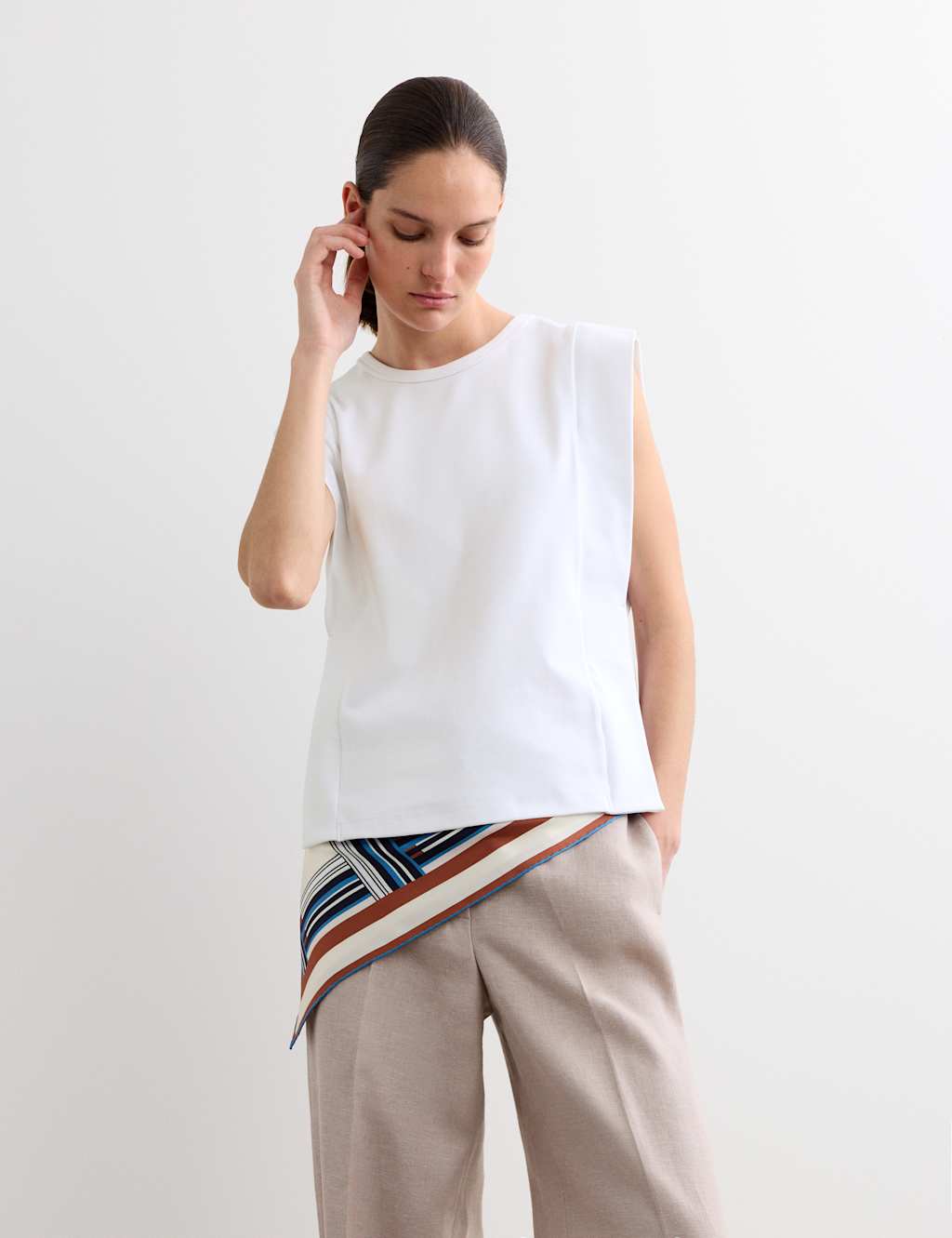 Jaeger Women's Cotton Modal Blend Ribbed Tank Top - 6 - Ivory - By M&S