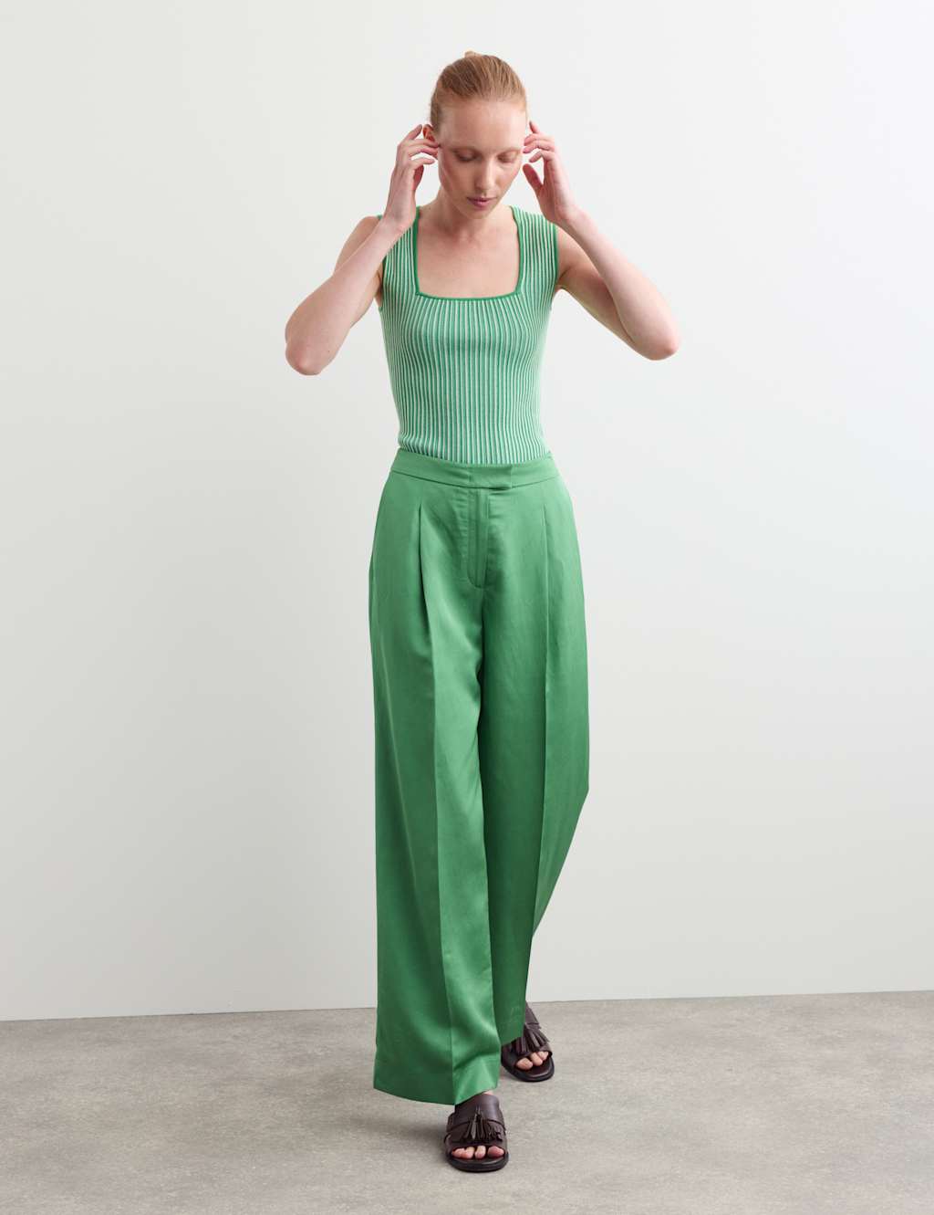 Jaeger Women's Straight Leg Trousers - 16 - Green - By M&S