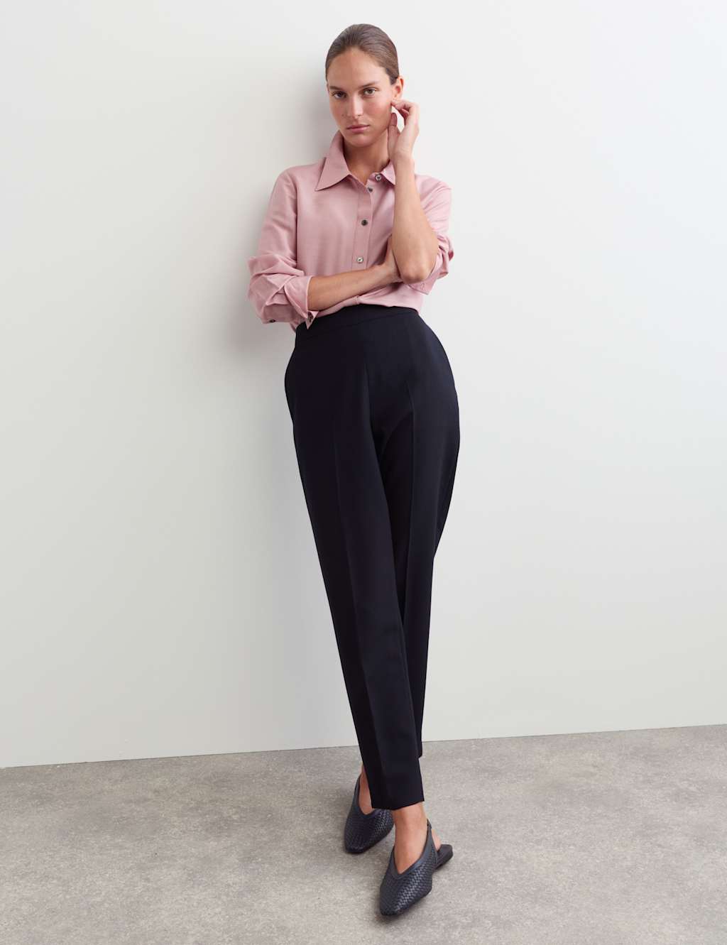 Jaeger Women's Pure Wool Cigarette Leg Trousers - 18 - Navy - By M&S