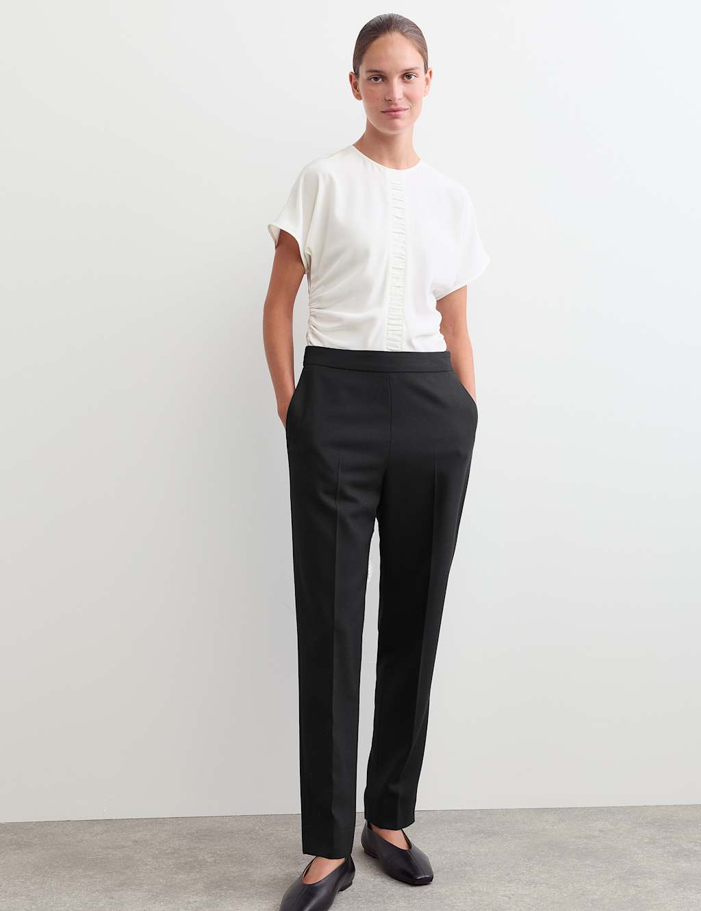 Jaeger Women's Pure Wool Cigarette Leg Trousers - 6 - Black - By M&S