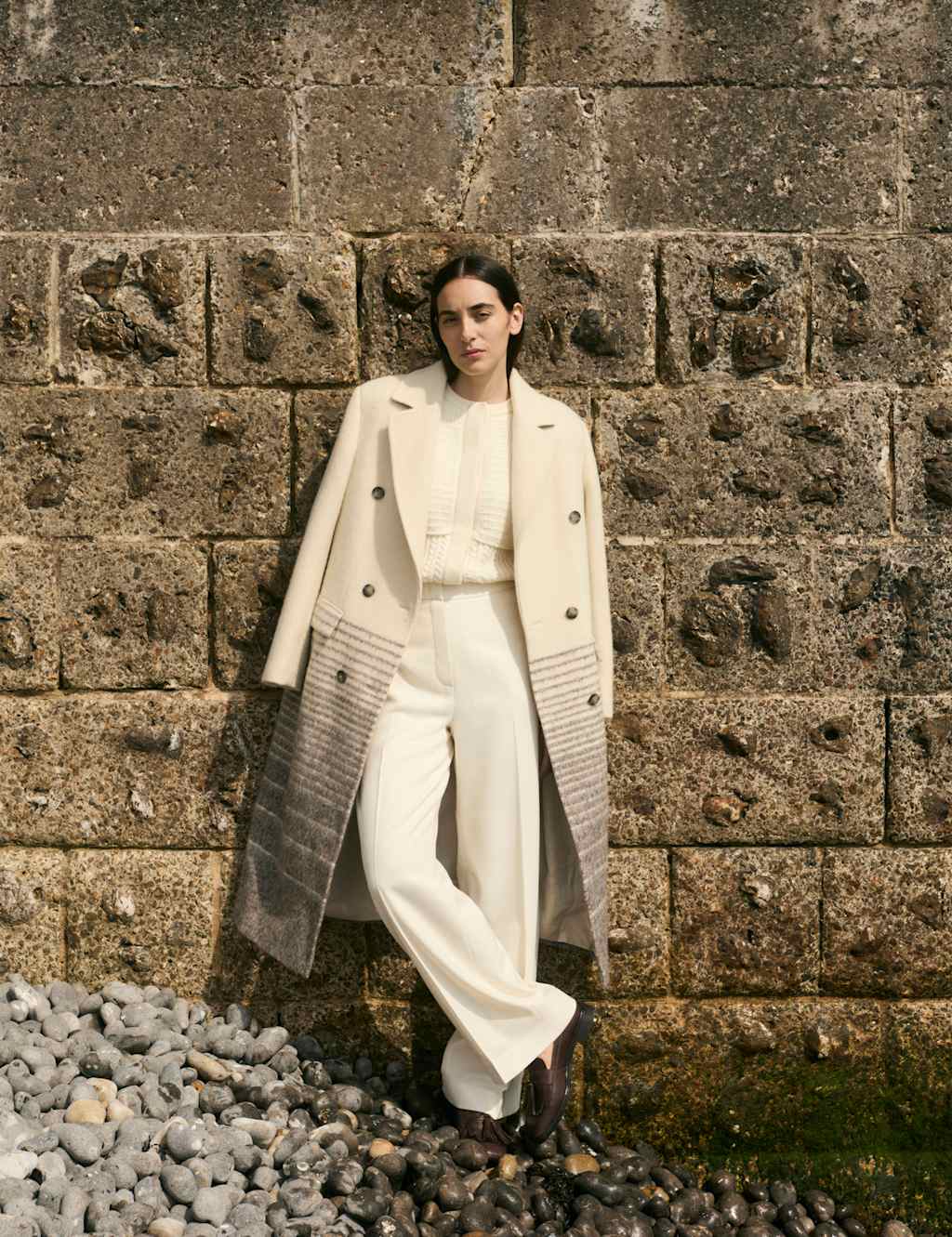 JAEGER Pure Wool Crepe Wide Leg Trousers Ivory