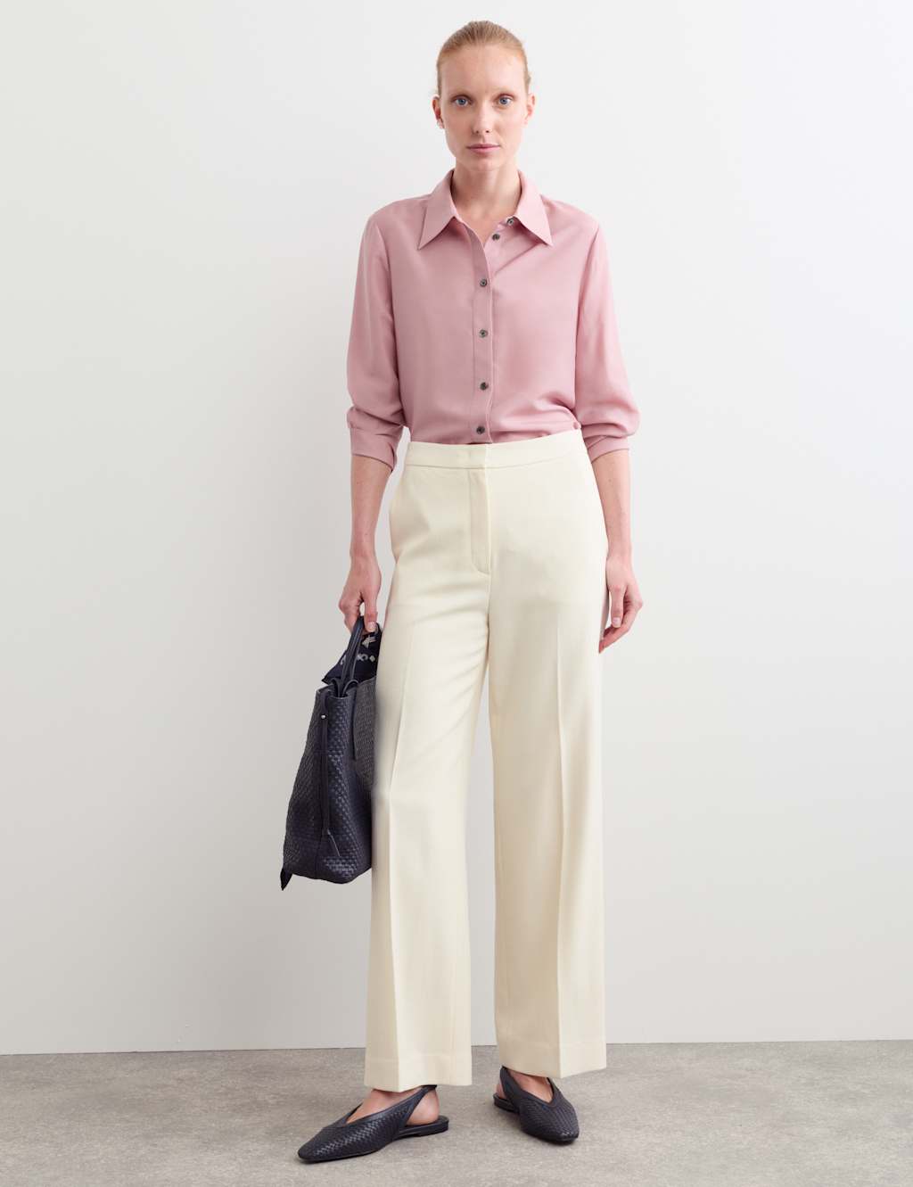 Jaeger Women's Pure Wool Crepe Wide Leg Trousers - 18 - Ivory - By M&S