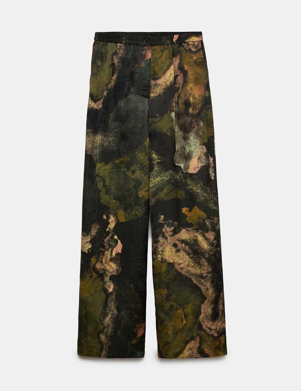 Jaeger Women's Jaquard Elasticated Waist Wide Leg Trousers - 14 - Green Mix - By M&S