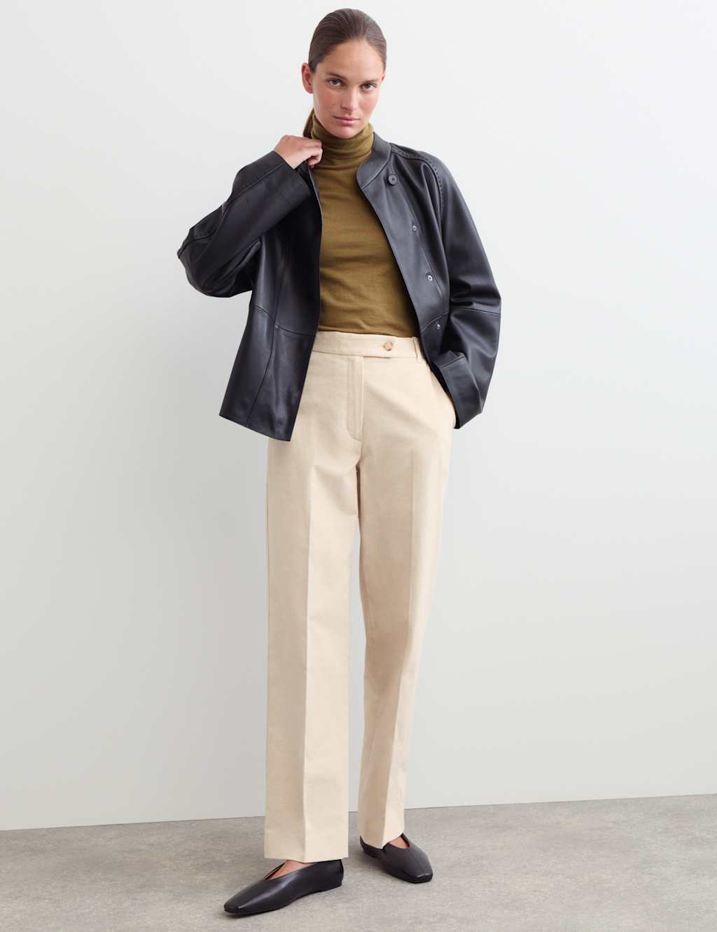 Jaeger Women's Cotton With Linen Cord Straight Leg Trousers - 12 - Oatmeal - By M&S