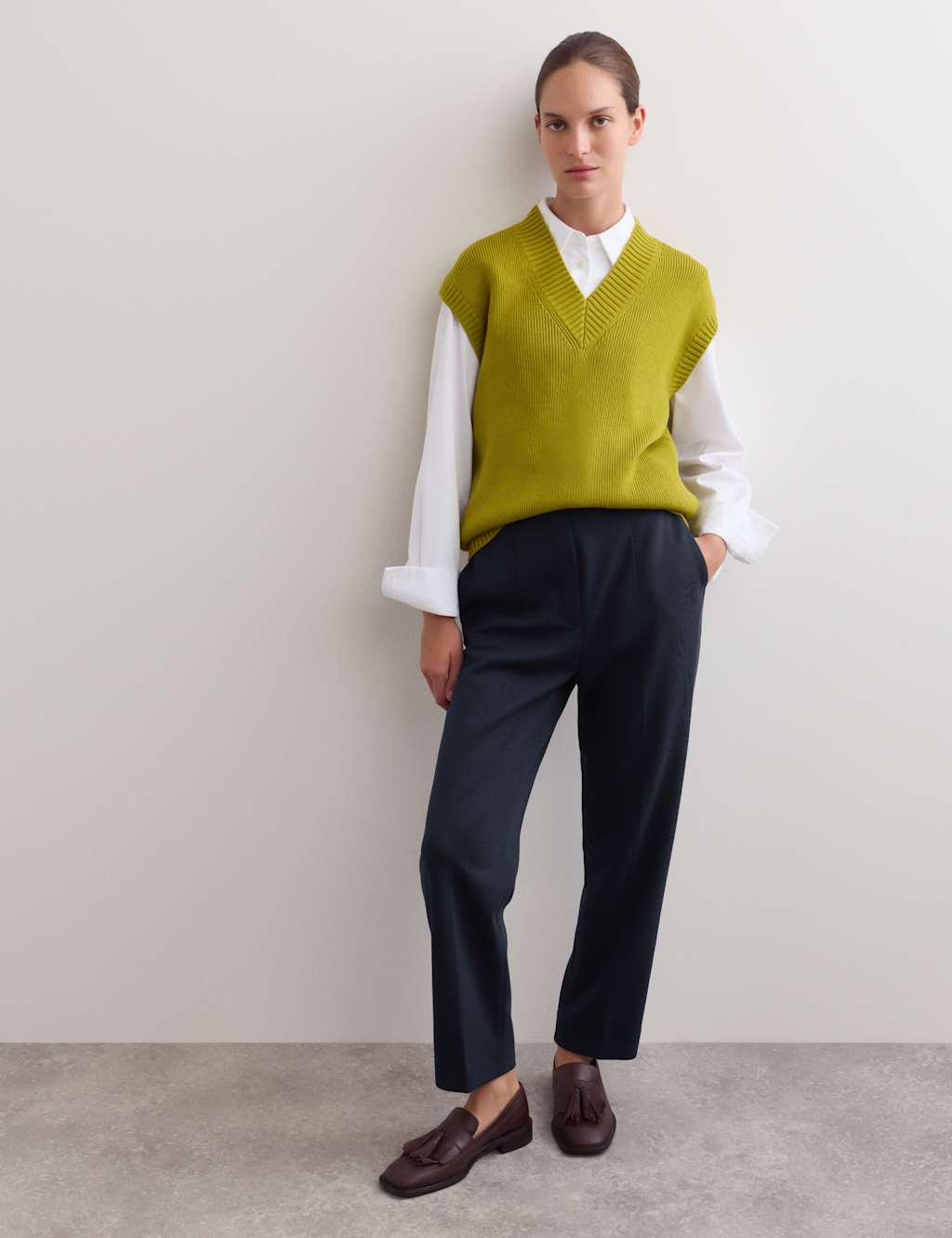 JAEGER Wool Blend Ponte Slim Fit Trousers Navy