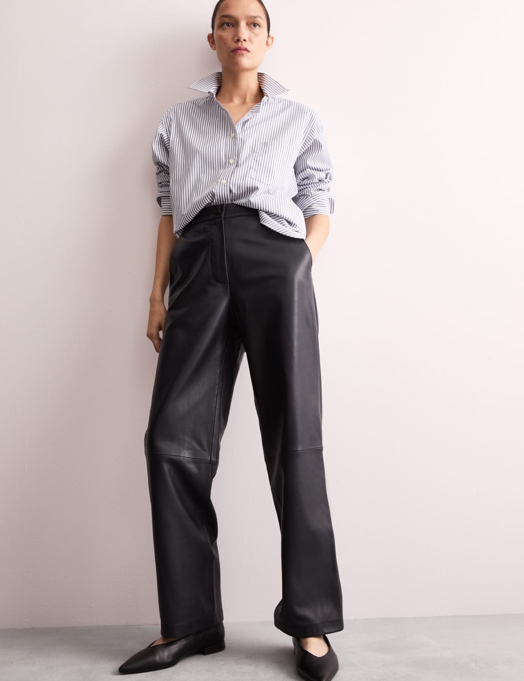 Leather Straight Leg Trousers