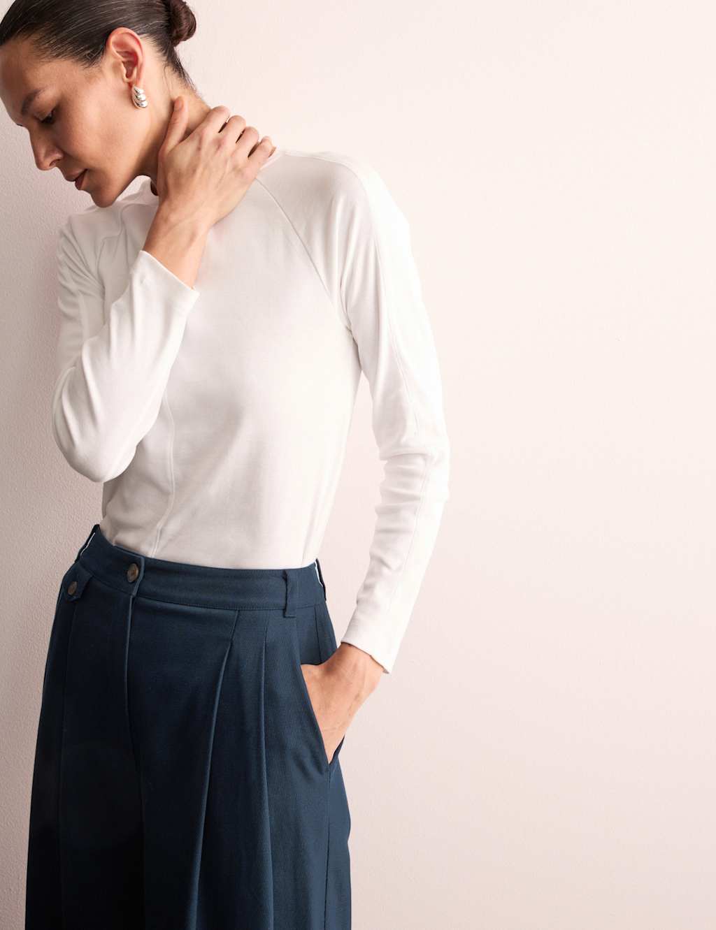 Cotton Rich Wide Leg Trousers with Linen