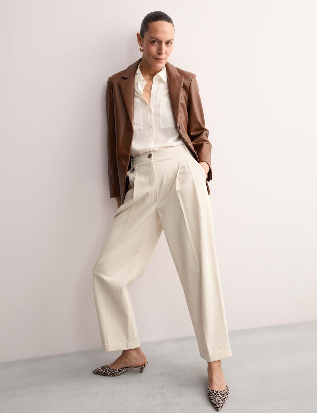 Cotton Rich Wide Leg Trousers with Linen